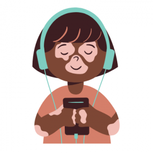 Dessin d'une petite fille avec un casque sur les oreilles