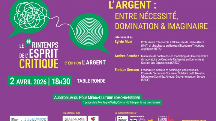 Affiche Printemps de l'esprit critique 2026 - L'argent : entre nécessité, domination et imaginaire