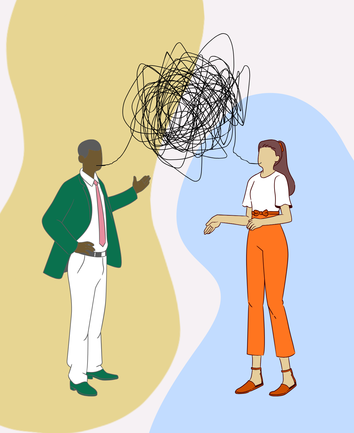 Deux personnes d'origine différentes expérimentant des difficultés de communication