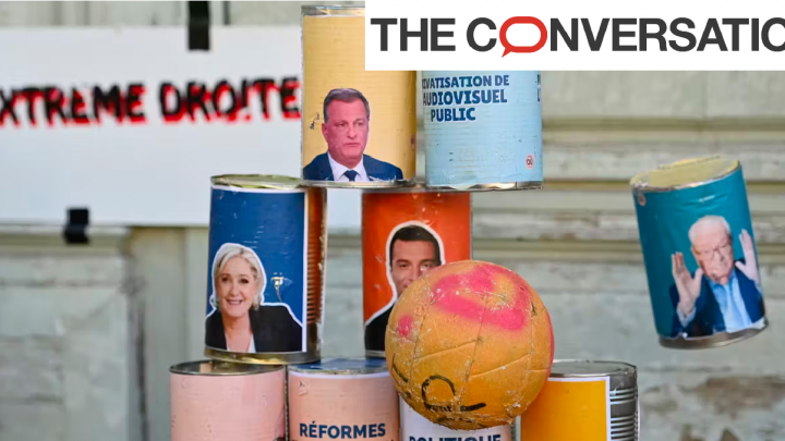 Jeu chamboule tout avec des canettes à l'effigie des membres du RN