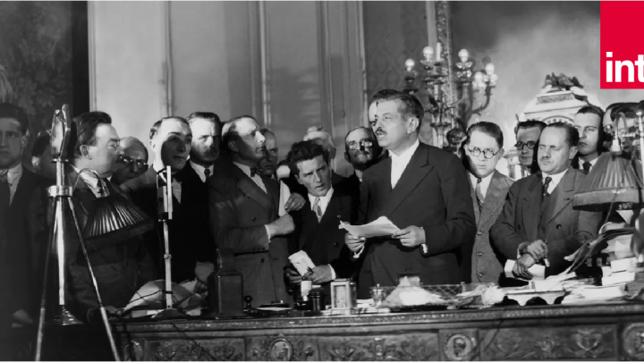 Pierre Laval président du Conseil lors d'une allocution radiodiffusée en 1931