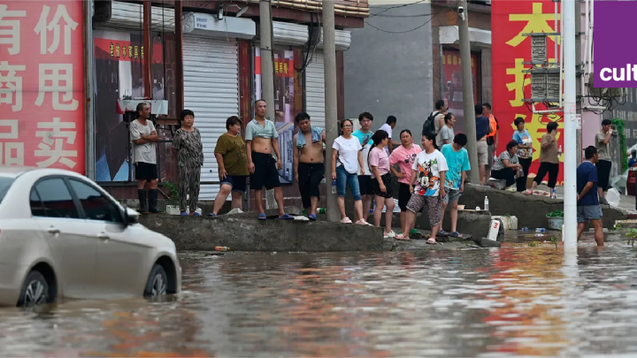 Une rue inondée à Zhuozhou, dans la province de Hebei en Chine.
